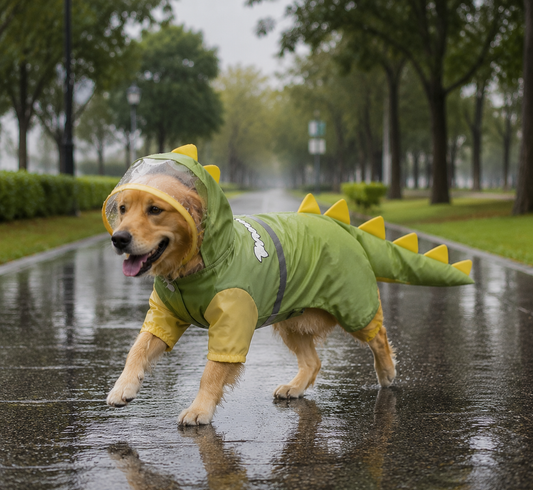 Dinosaur Dog Raincoat - Green 5XL