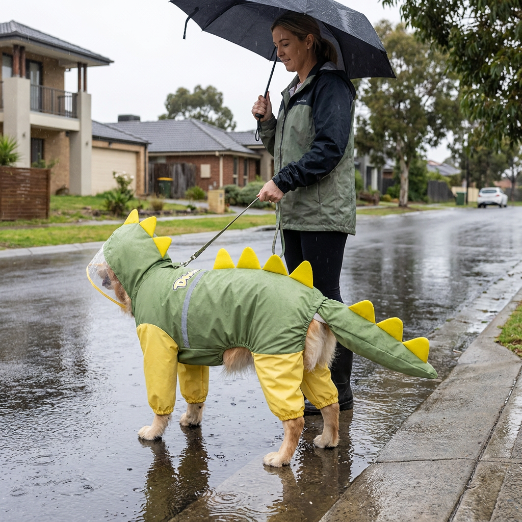 Green Dog Raincoat Dinosaur Hooded Waterproof Jacket 5XL Size with Leash Hole Removable Tail Cover Full Body Coverage Pet Rain Coat for Outdoor Walking Large Dogs