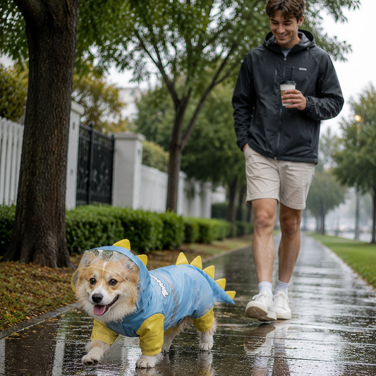Dinosaur Dog Raincoat - Blue XL