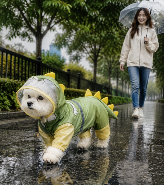 Dinosaur Dog Raincoat - Green L