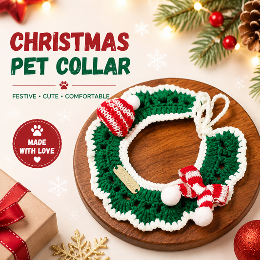 Christmas Pet Collar - Green Scarf & Hat