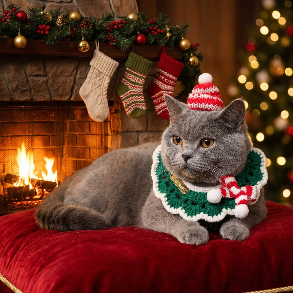 Christmas Pet Collar - Green Scarf & Hat