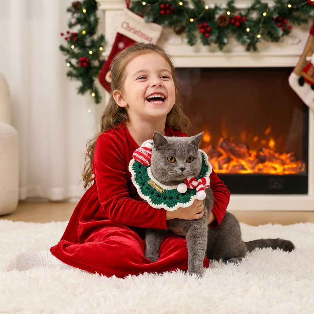 Christmas Pet Collar - Green Scarf & Hat