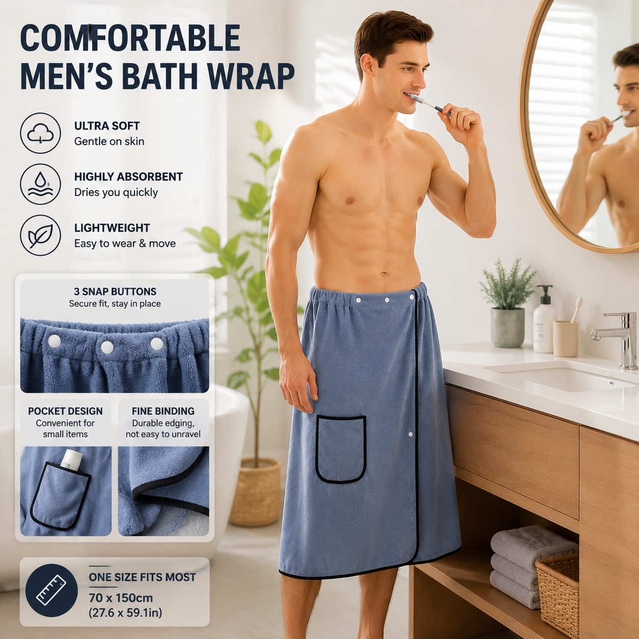 Men's Microfiber Bath Wrap - Navy