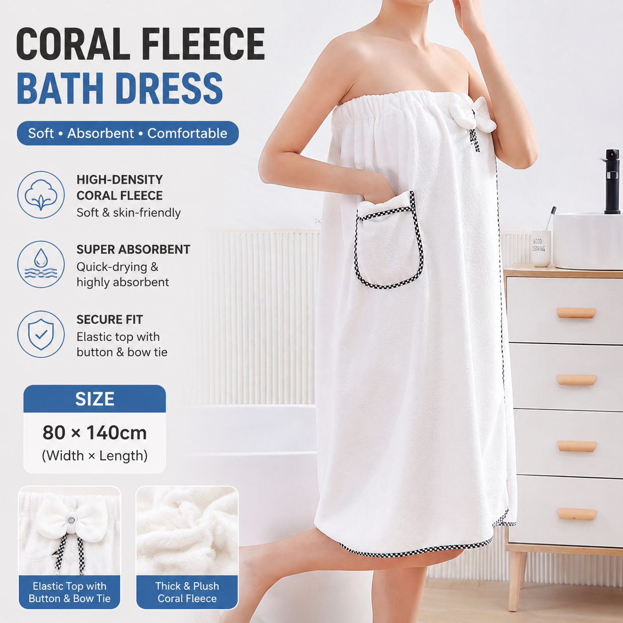Women's Coral Fleece Bath Wrap - White