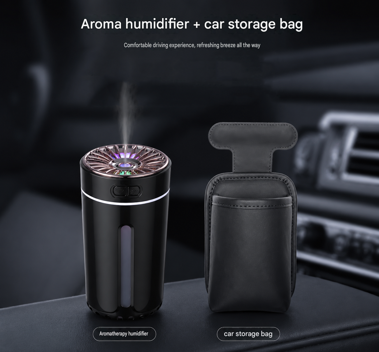 USB Car Aroma Diffuser Humidifier - Black