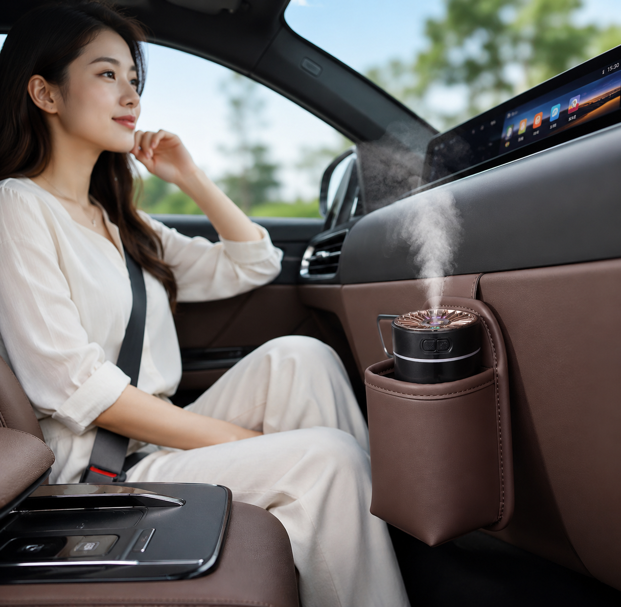 USB Car Aroma Diffuser Humidifier - Brown