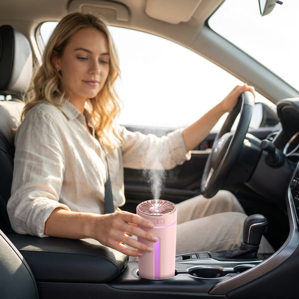 USB Car Aroma Diffuser Humidifier - Pink