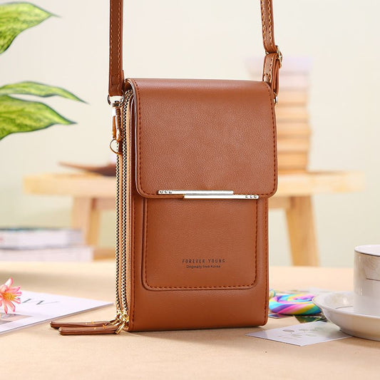 Touch Screen Phone Wallet Crossbody Bag - brown
