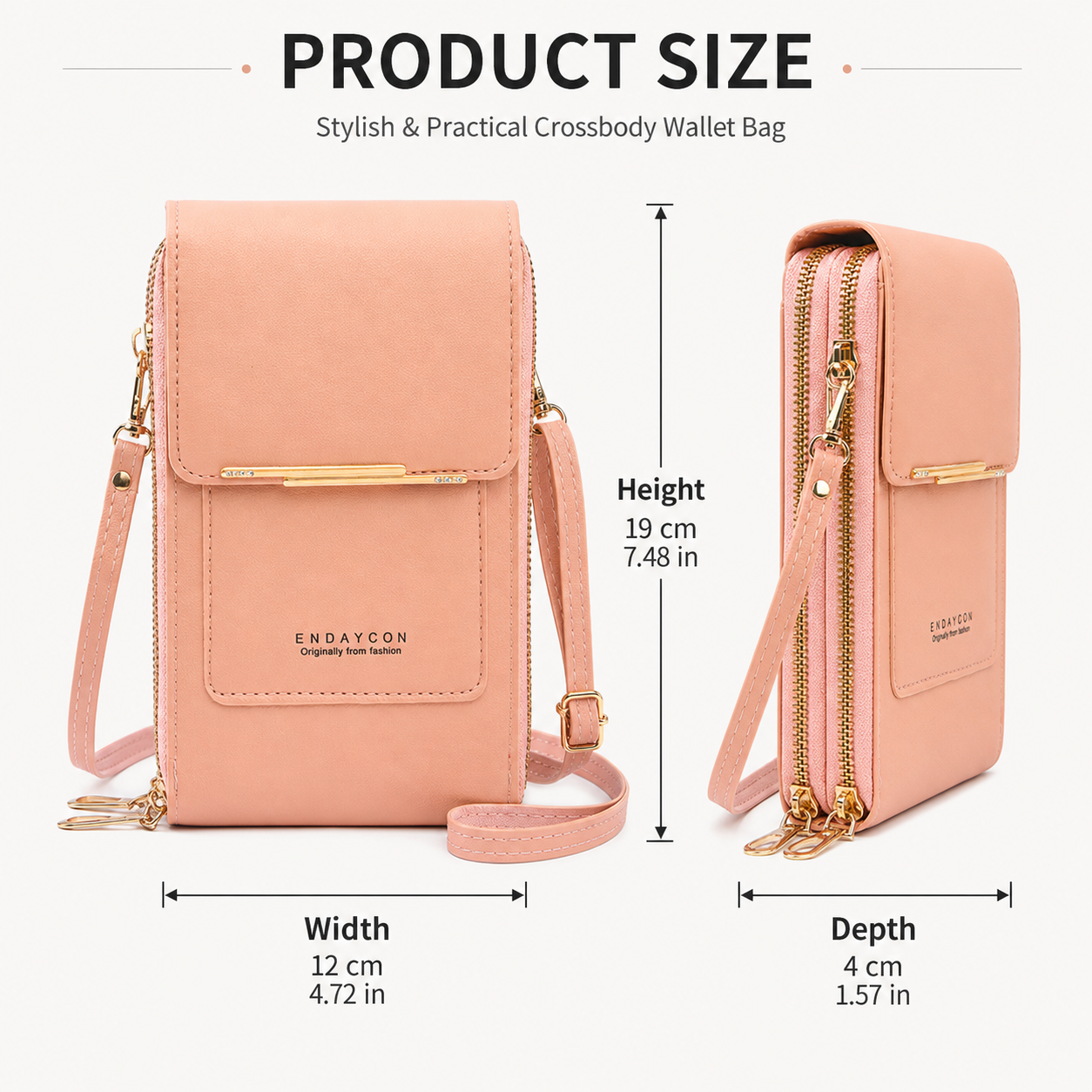 Brown Touch Screen Phone Wallet Crossbody Bag for Women Vertical PU Leather Purse with Card Holder Zipper Pocket Adjustable Strap for Travel Shopping Everyday Use