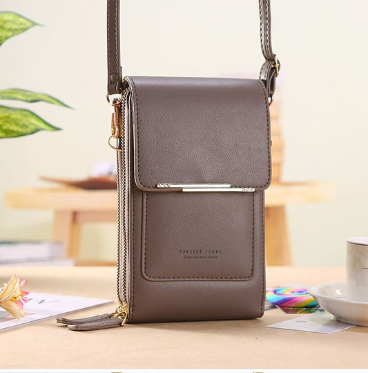 Touch Screen Phone Wallet Crossbody Bag - grey