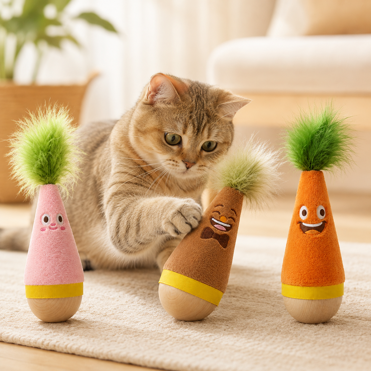 Interactive Feather Wobble Cat Toy - 4 Pack