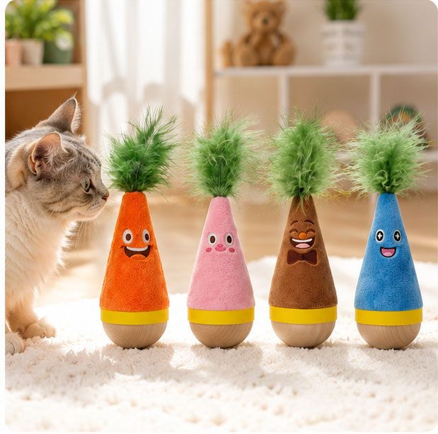 Interactive Feather Wobble Cat Toy - 4 Pack