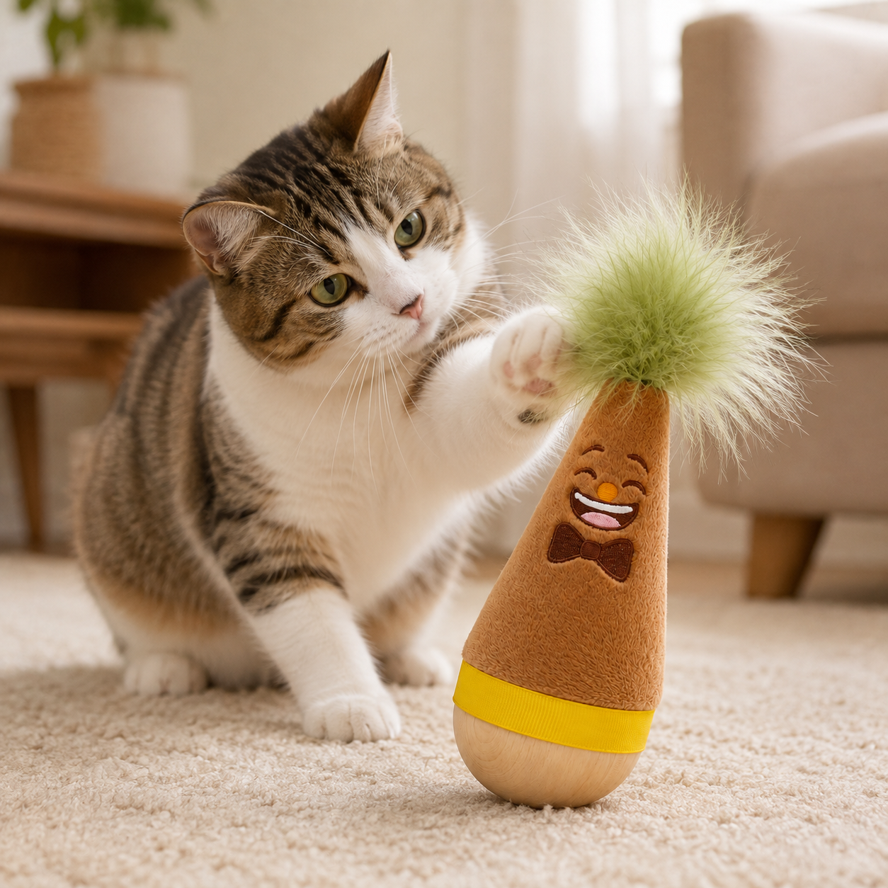 Interactive Feather Wobble Cat Toy - 4 Pack