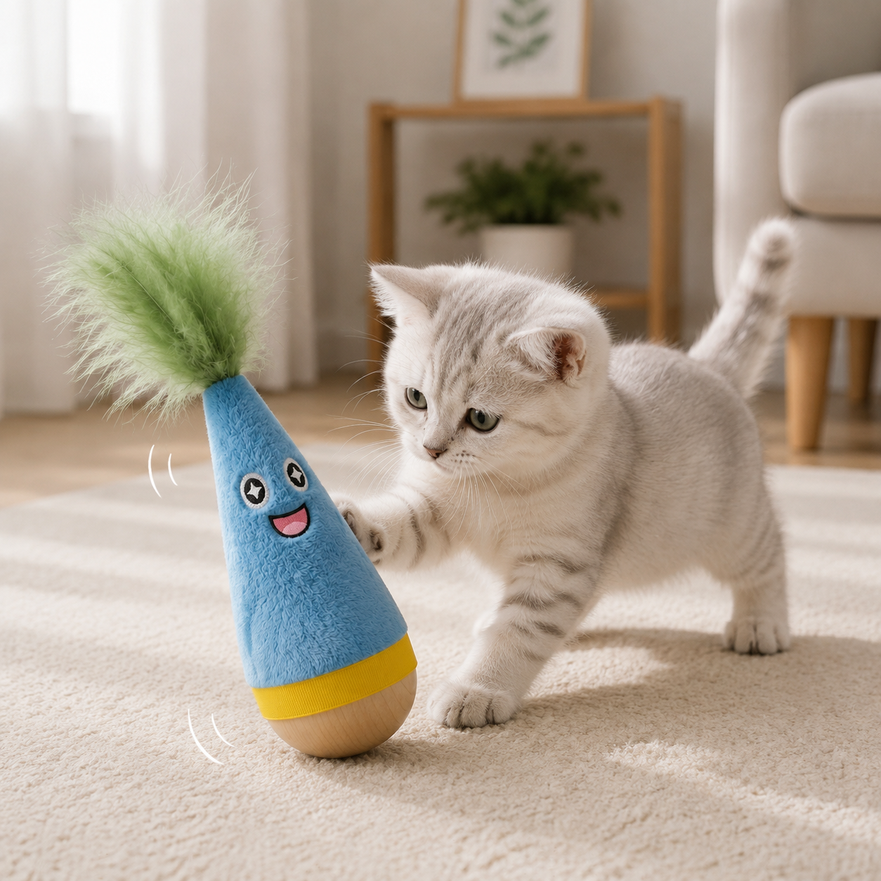 Interactive Feather Wobble Cat Toy - 4 Pack