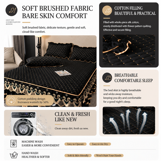 Quilted Bed Skirt Set - 180 x 200CM