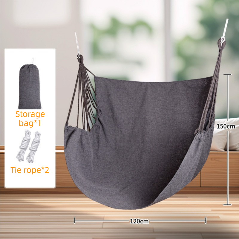Grey Oversized Hanging Swing Chair Canvas Hammock (120 x 150 CM) - Portable Indoor & Outdoor Leisure Hammock Chair with Thickened Binding Ropes and Storage Bag