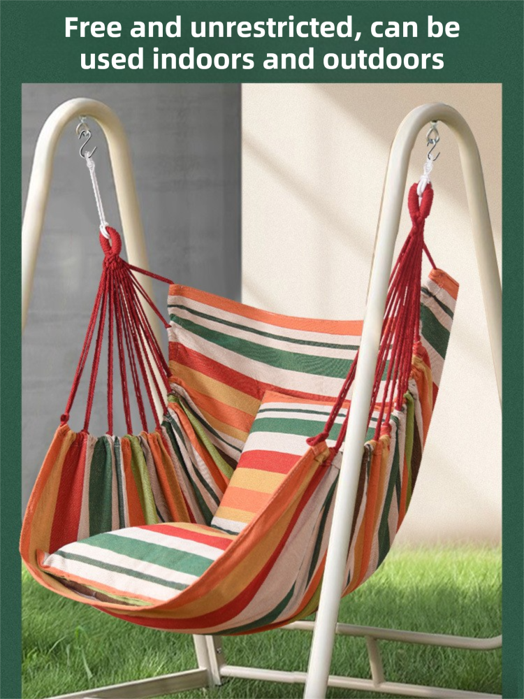 Black White Stripes Oversized Hanging Swing Chair Canvas Hammock + 2 Pack 45 x 45CM Pillows Set (120 x 150 CM) - Portable Indoor & Outdoor Thickened Leisure Hammock Chair with Binding Ropes and Storage Bag