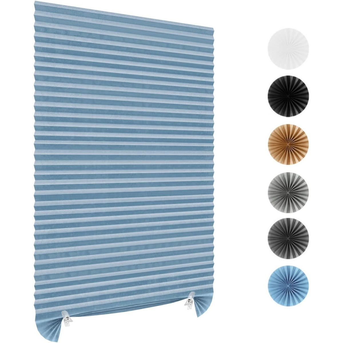 90 x 180 CM Blue Self-Adhesive Pleated Window Blinds (2 Packs) - No-Drill Cuttable Light Filtering Shading Blinds