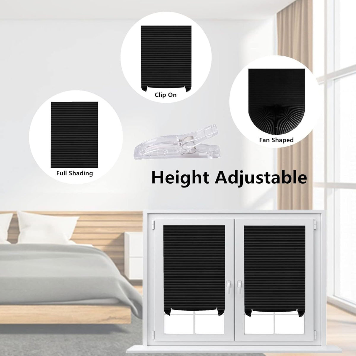 90 x 180 CM Blue Self-Adhesive Pleated Window Blinds (2 Packs) - No-Drill Cuttable Light Filtering Shading Blinds