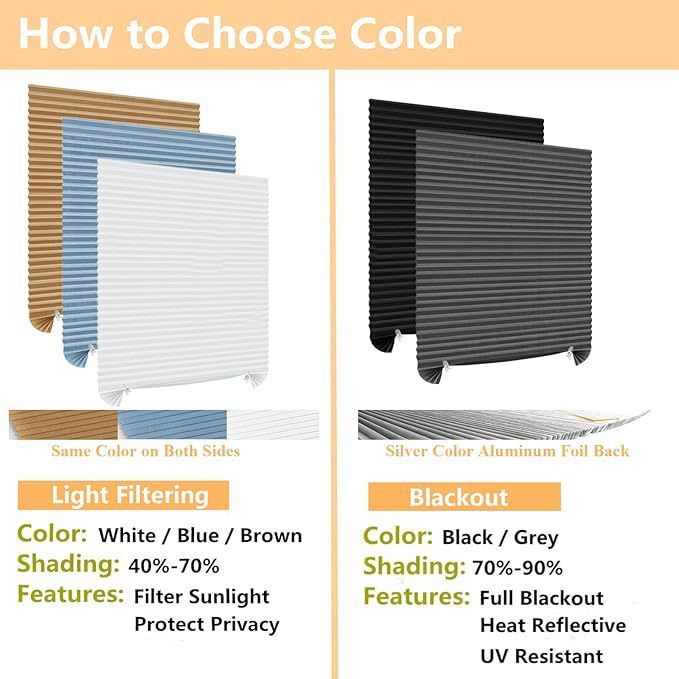 90 x 180 CM Blue Self-Adhesive Pleated Window Blinds (2 Packs) - No-Drill Cuttable Light Filtering Shading Blinds