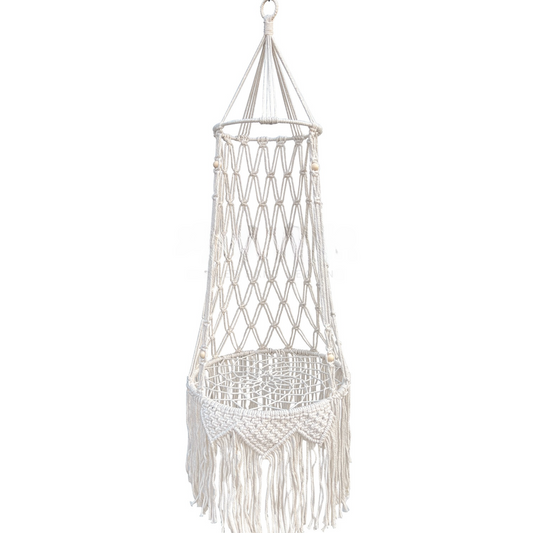 Boho Macrame Hanging Cat Hammock with Wooden Beads and Tassels - 112cm Large Handmade Cotton Rope Cat Swing Round Bed for Indoor Outdoor Cats