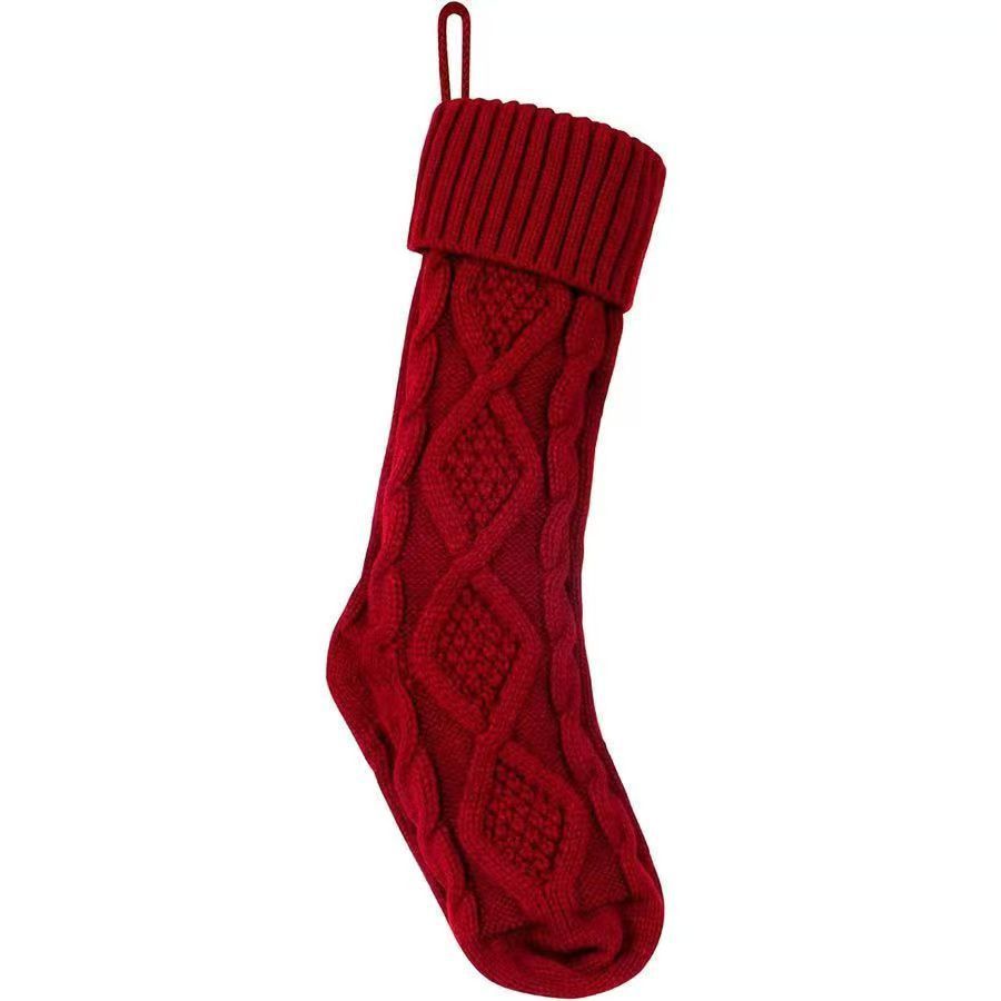 Red Chunky Knit Christmas Stocking 53cm - Large Hanging Gift Sock with Aran Diamond Pattern & Ribbed Cuff for Fireplace Mantel Christmas Tree Holiday Decor