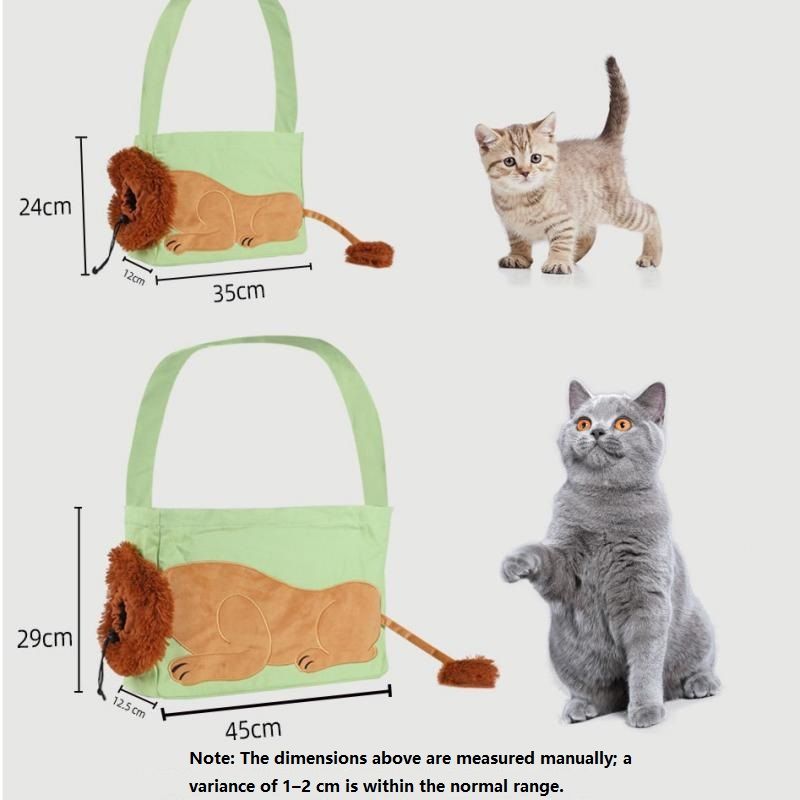 Lion Style Canvas Pet Carrier Grey Bag（small size 35*12*24cm） - Adjustable Head Opening, Breathable Mesh, 8cm Wide Shoulder Strap, PE Support Base, Portable Crossbody Sling for Cats and Small Dogs, Travel Friendly Design