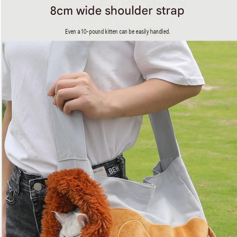 Lion Style Canvas Pet Carrier Grey Bag（small size 35*12*24cm） - Adjustable Head Opening, Breathable Mesh, 8cm Wide Shoulder Strap, PE Support Base, Portable Crossbody Sling for Cats and Small Dogs, Travel Friendly Design