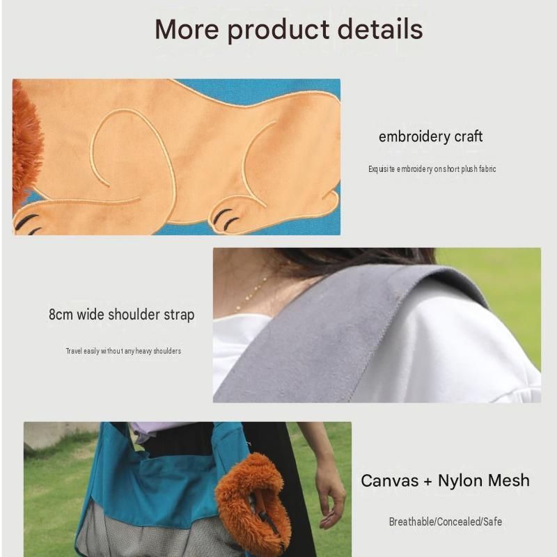 Lion Style Canvas Pet Carrier Grey Bag（small size 35*12*24cm） - Adjustable Head Opening, Breathable Mesh, 8cm Wide Shoulder Strap, PE Support Base, Portable Crossbody Sling for Cats and Small Dogs, Travel Friendly Design
