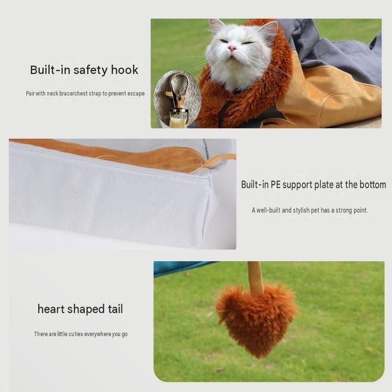 Lion Style Canvas Pet Carrier Blue Bag（small size 35*12*24cm） - Adjustable Head Opening, Breathable Mesh, 8cm Wide Shoulder Strap, PE Support Base, Portable Crossbody Sling for Cats and Small Dogs, Travel Friendly Design