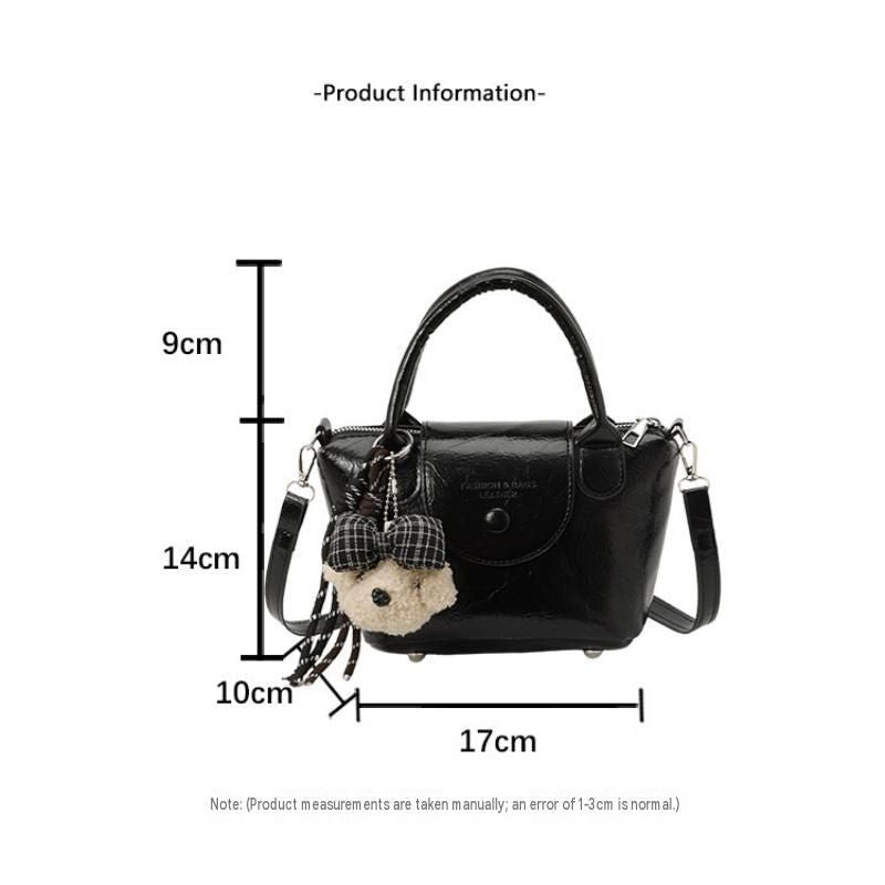 Silvery Compact PU Leather Crossbody Bag With a pendant- Lightweight Handheld Shoulder Purse with Adjustable Strap, Zipper Closure and Metal Feet for Women, Daily Commute and Travel