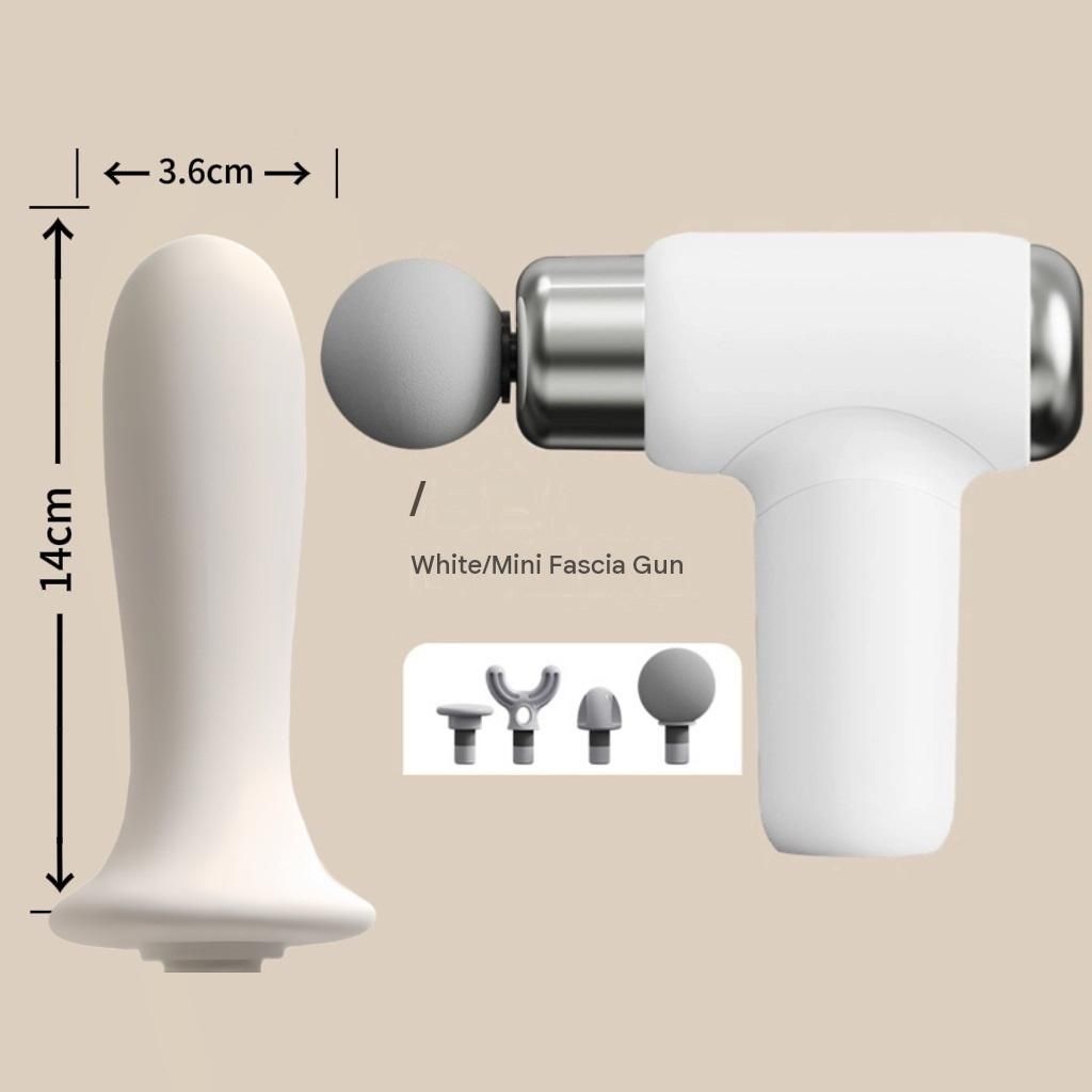 Mini Massage Gun - Portable Percussion Massager with  14 x 3.6 cm massage head and 4  Heads , USB-C Rechargeable Muscle Relief Device for Neck, Back, Legs - Compact White Handheld Deep Tissue Vibrator for Women & Travel