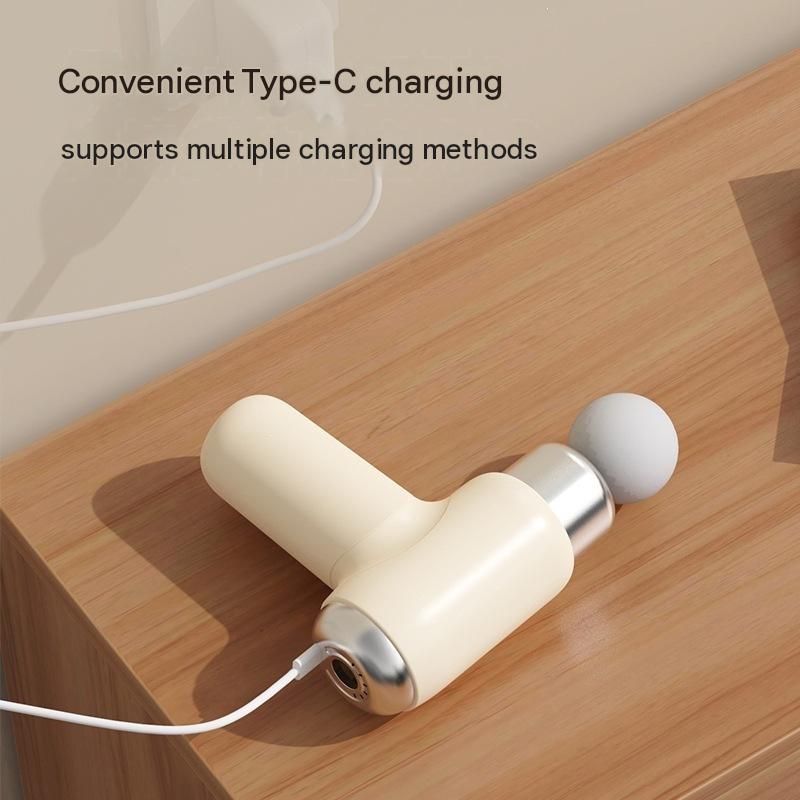 Mini Massage Gun - Portable Percussion Massager with  14 x 3.6 cm massage head and 4  Heads , USB-C Rechargeable Muscle Relief Device for Neck, Back, Legs - Compact White Handheld Deep Tissue Vibrator for Women & Travel