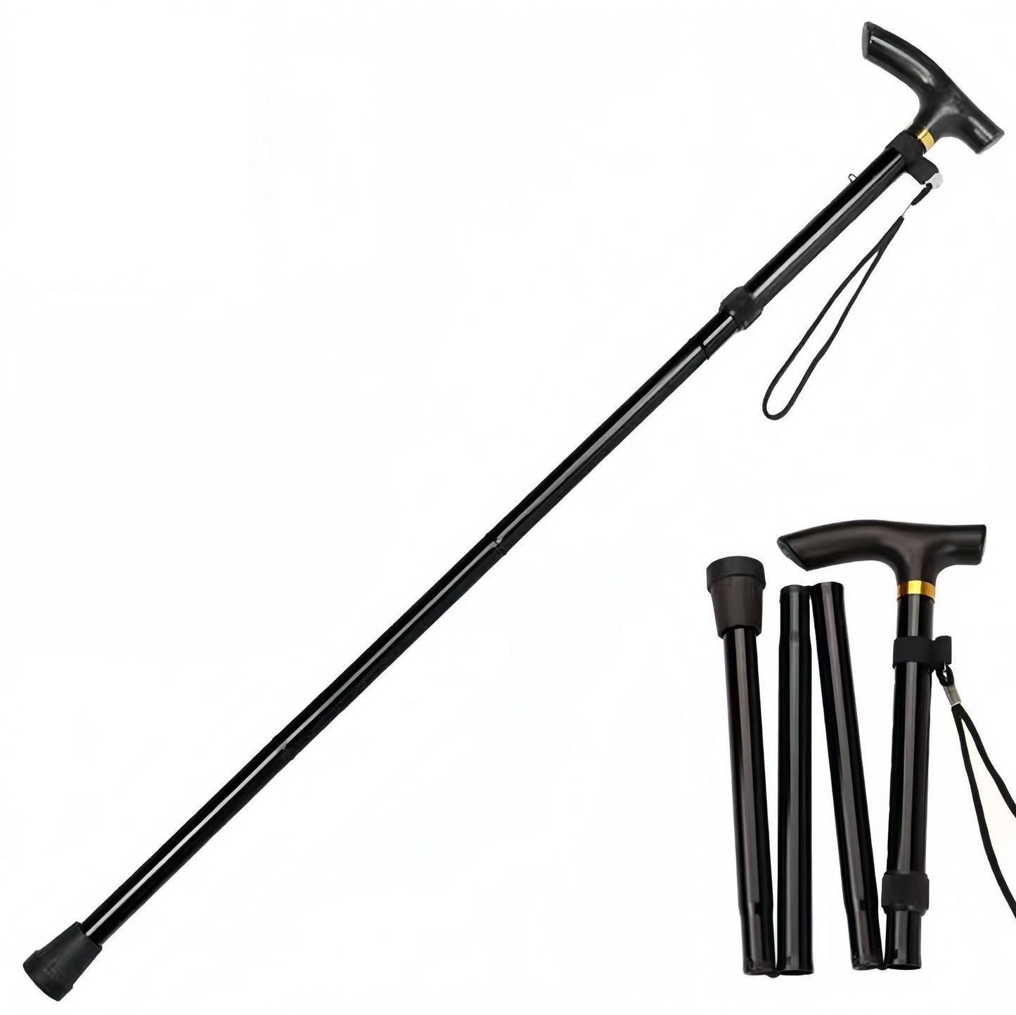 Black 2 pack Foldable Hiking Cane - Adjustable Aluminium Walking Stick with Non-Slip Handle, 85-95cm Height Range, Portable Trekking Pole for Seniors, Travel & Outdoor Support - Lightweight 260g Mobility Aid