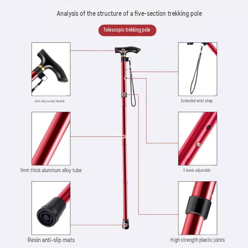 Black 2 pack Foldable Hiking Cane - Adjustable Aluminium Walking Stick with Non-Slip Handle, 85-95cm Height Range, Portable Trekking Pole for Seniors, Travel & Outdoor Support - Lightweight 260g Mobility Aid