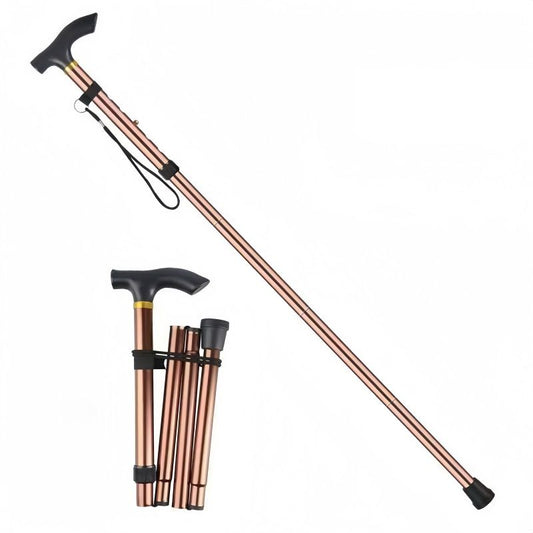 Coffee 2 pack Foldable Hiking Cane - Adjustable Aluminium Walking Stick with Non-Slip Handle, 85-95cm Height Range, Portable Trekking Pole for Seniors, Travel & Outdoor Support - Lightweight 260g Mobility Aid