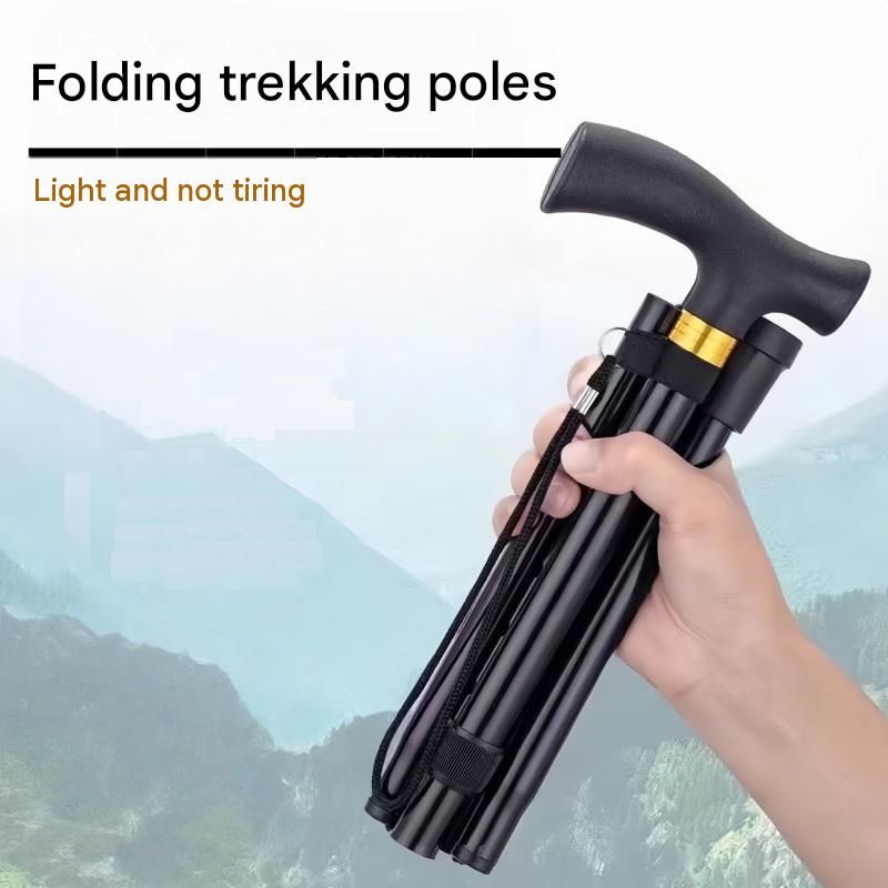Coffee 2 pack Foldable Hiking Cane - Adjustable Aluminium Walking Stick with Non-Slip Handle, 85-95cm Height Range, Portable Trekking Pole for Seniors, Travel & Outdoor Support - Lightweight 260g Mobility Aid
