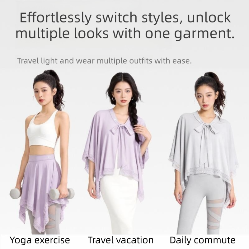 Women's 2-in-1 Cooling Lace Cover-Up Cape - Light Grey - L