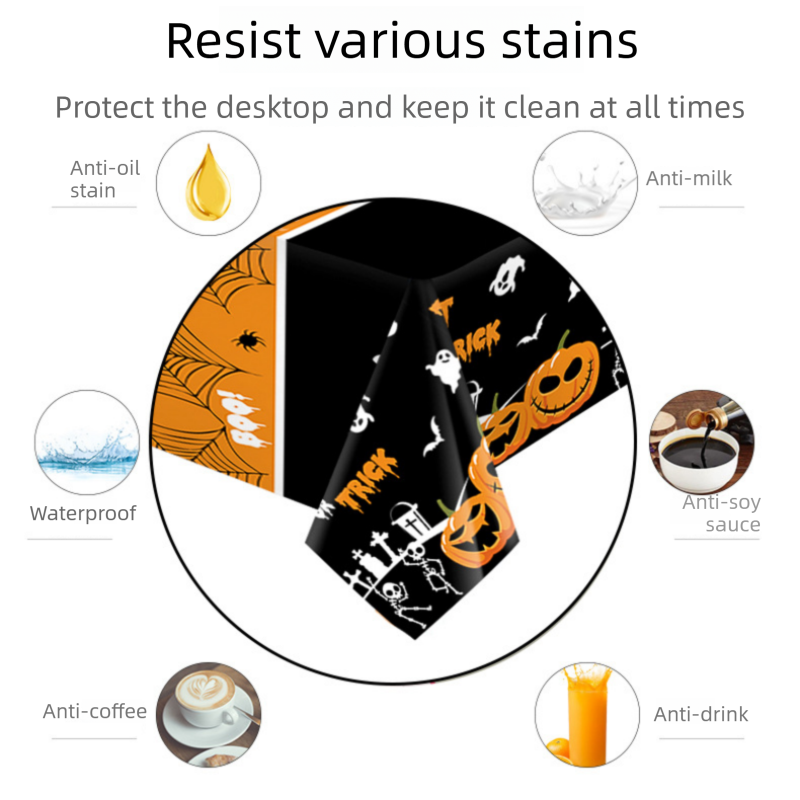 Halloween PEVA Tablecloth 3-Pack - Black - 274 x 137cm