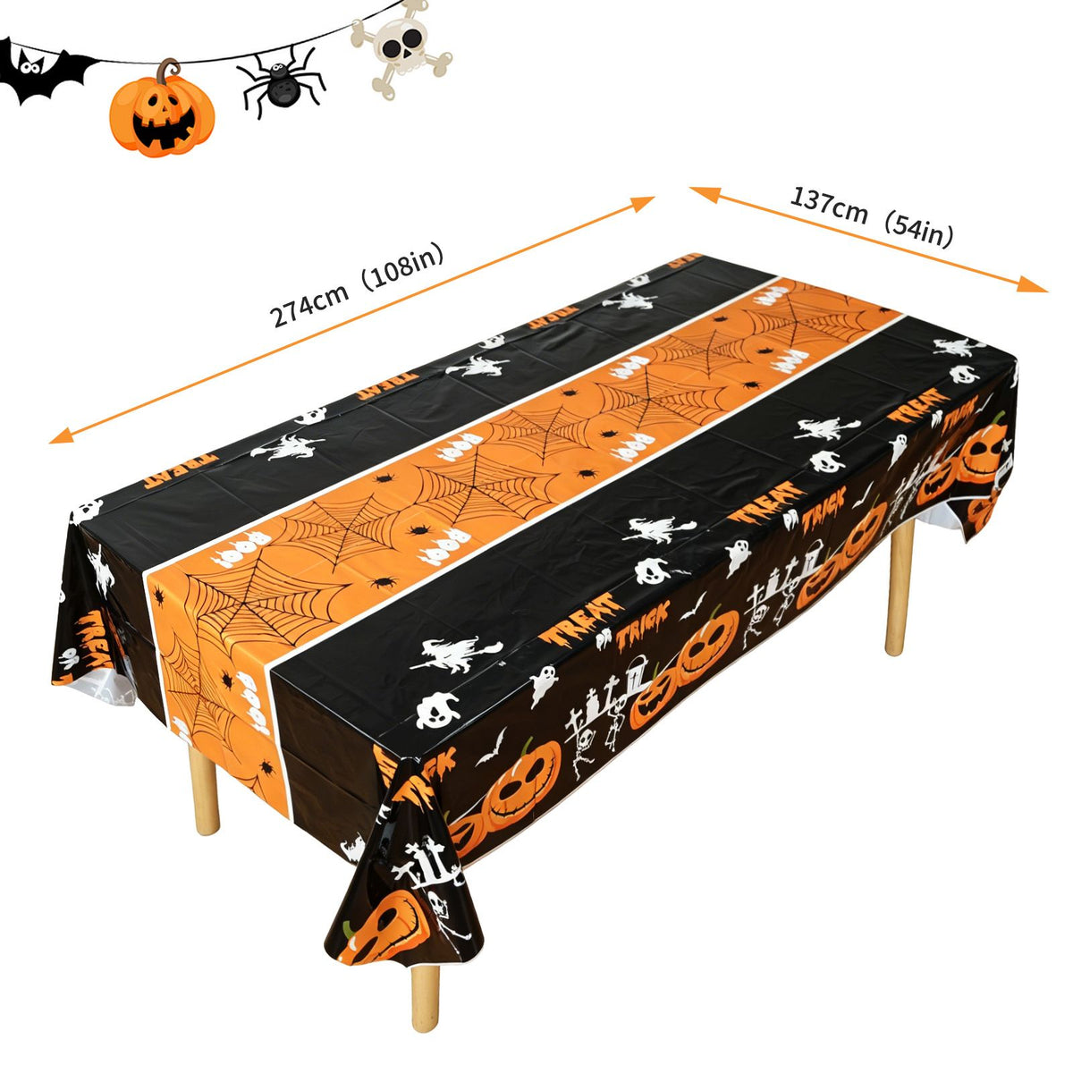 Halloween PEVA Tablecloth 3-Pack - Black - 274 x 137cm