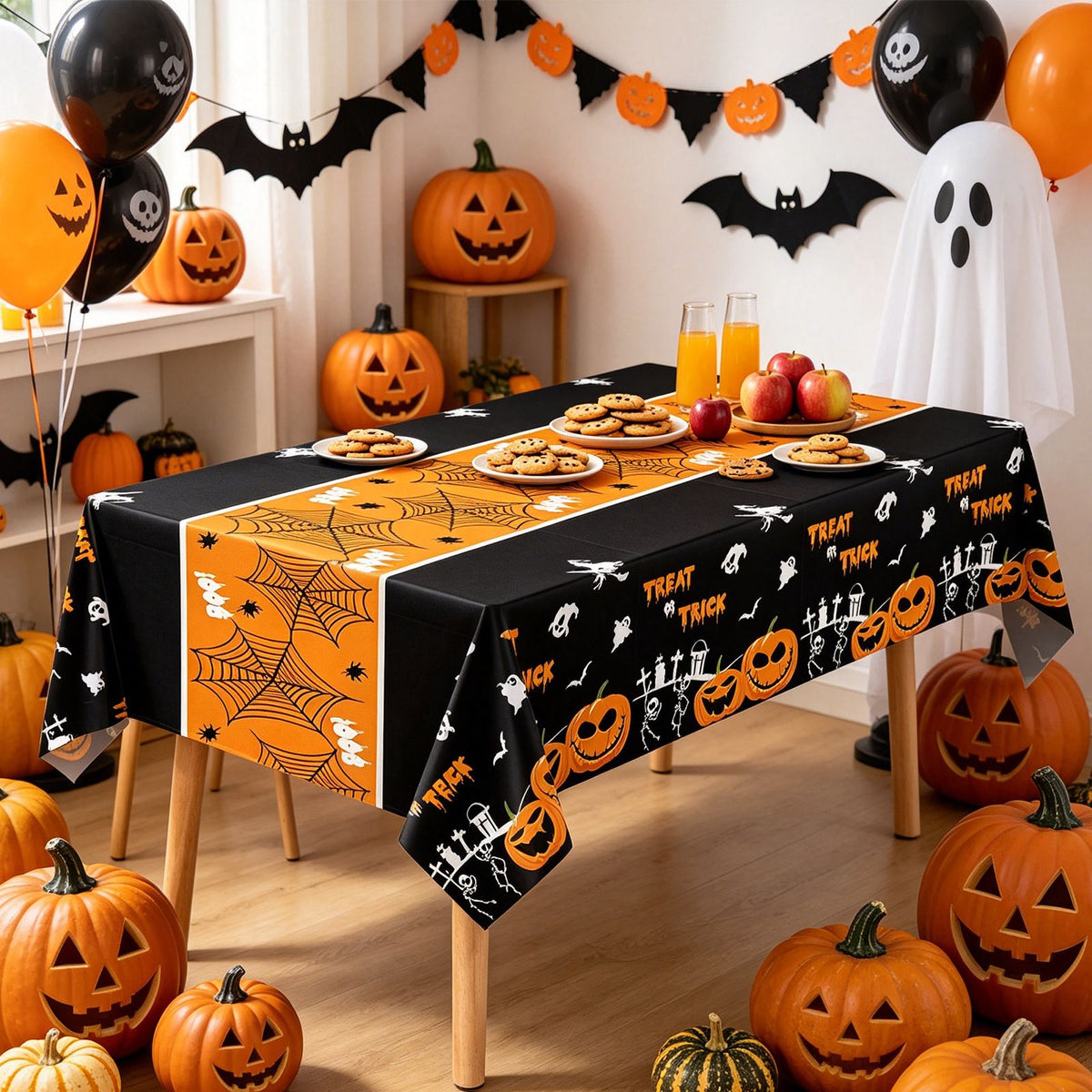 Halloween PEVA Tablecloth 3-Pack - Black - 274 x 137cm