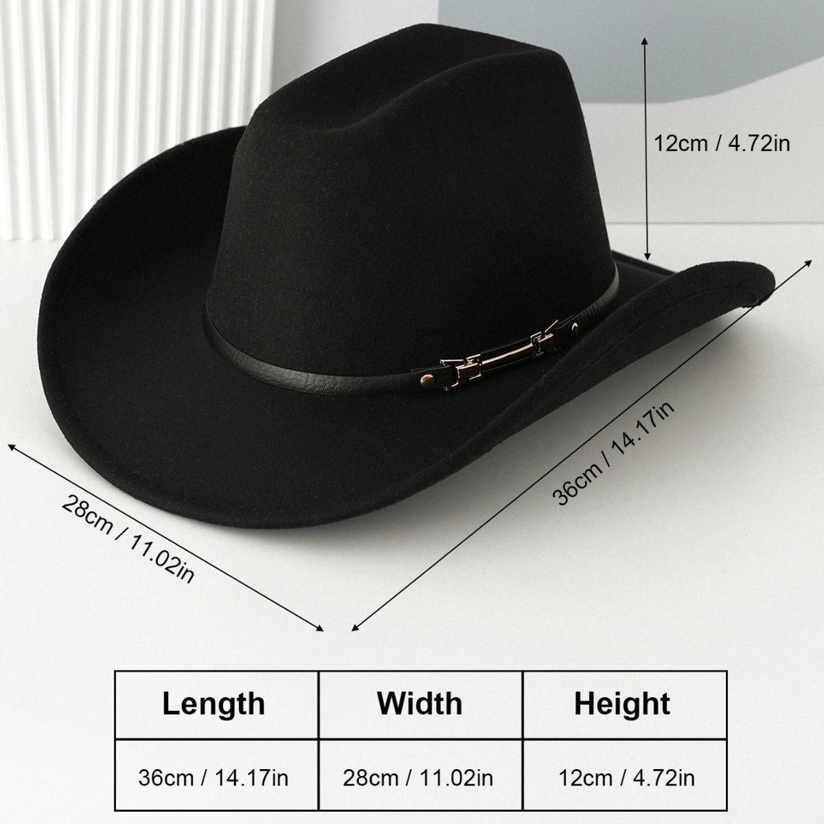 Western Cowboy Hat - Rose red Wide Brim Cowboy Hat with Leather-Look Band, Metal Rivet and Square Buckle Detail for Casual, Festival and Western Style
