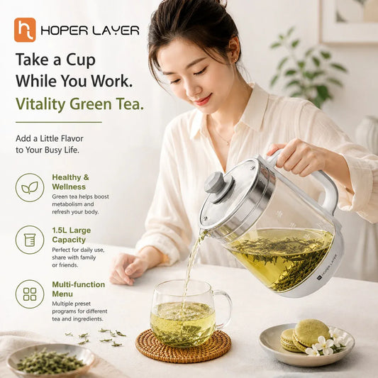 Hoper Layer Electric Glass Kettle - 1.5L