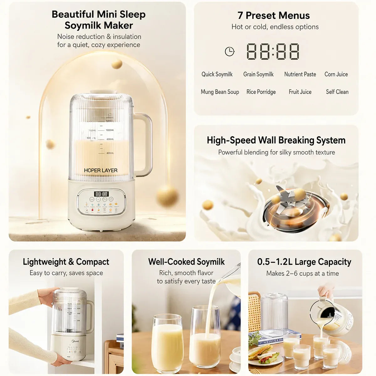 Hoper Layer 8-in-1 Quiet Cooking Blender