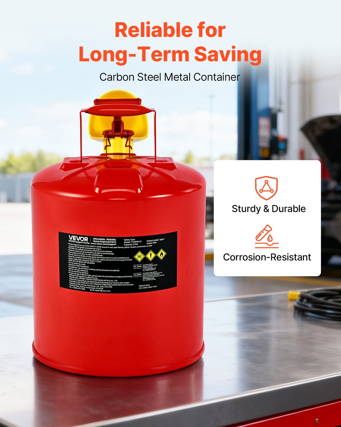 Safety Gas Can, 19 L Type I Red Safety Can for Gasoline with Stainless Steel Flame Arrester