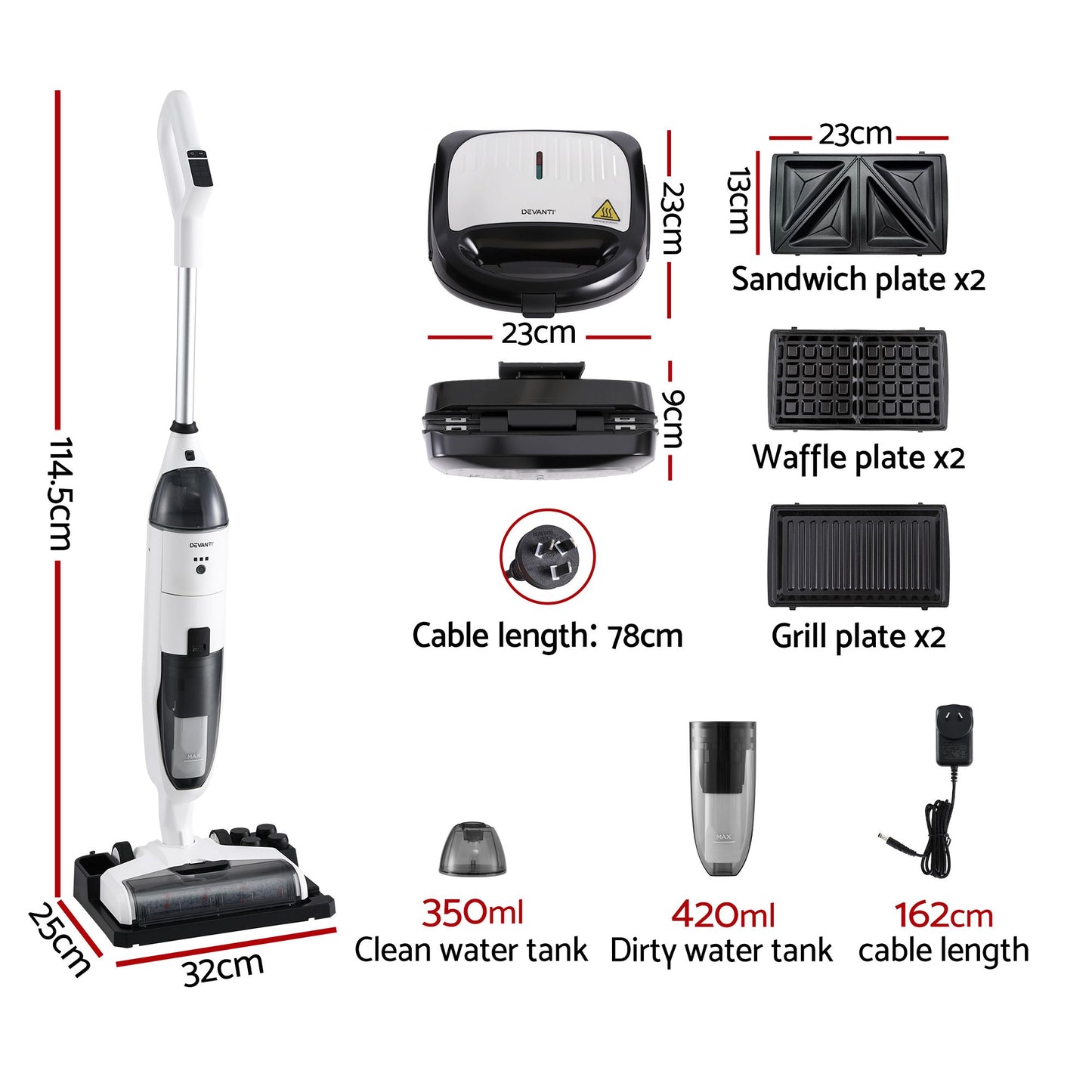 Devanti Wet & Dry Vacuum Mop + Waffle Maker
