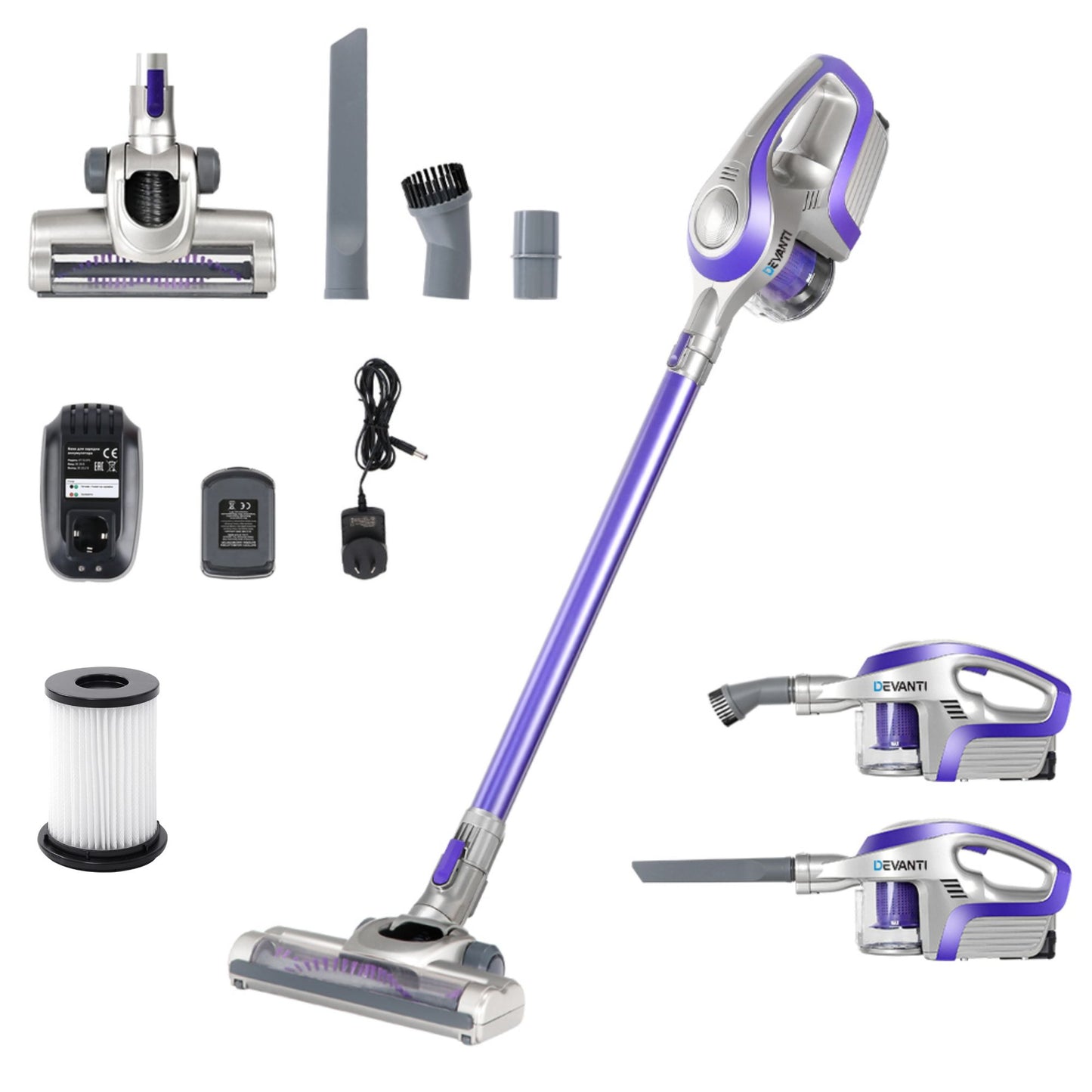 Devanti Cordless Stick Vacuum 150W - Purple