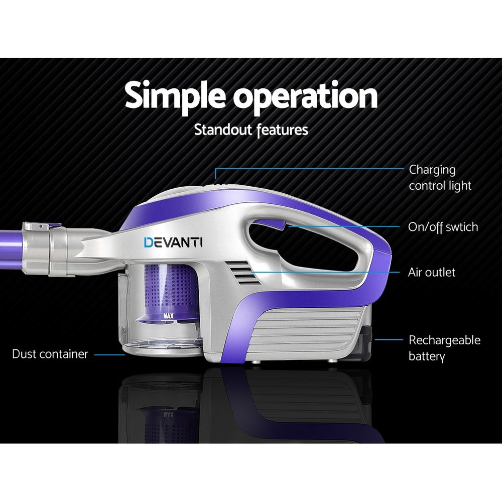 Devanti Cordless Stick Vacuum 150W - Purple