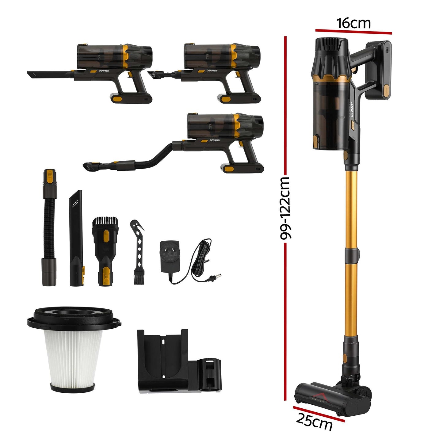 Devanti 30,000Pa Cordless Stick Vacuum - Gold